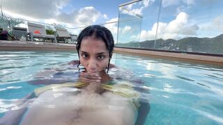 Yasmina Khan - Busty India Gives an Amazing Blowjob in the Hotel Pool to Everyone's G