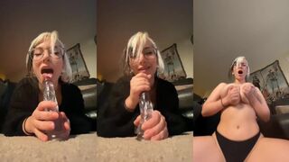 Bigtittygothegg- bottom view dildo riding