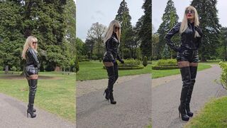 4k,Granate styling, walking in public, #Vienna, #Hermesvilla, shorts, crotch hig