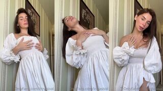 Irina Sivalnaya in white dress shows off her boobs & holes