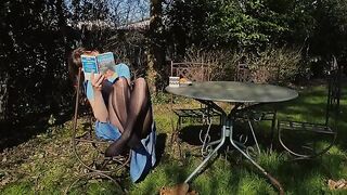 Reading Outdoors In Pantyhose